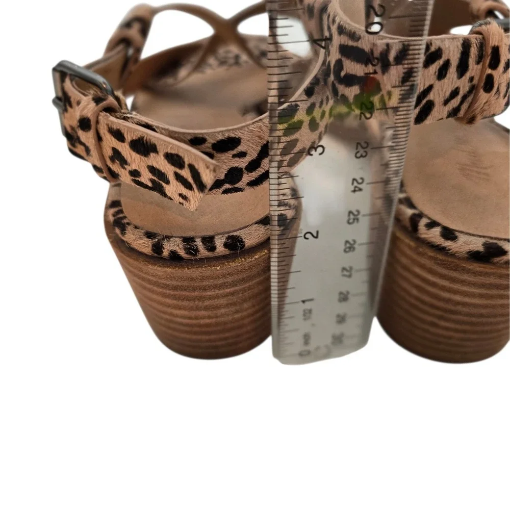 Madewell The Lori Leopard Calf Hair Sandals 7.5 Strappy‎ Block Heel Womens AH730